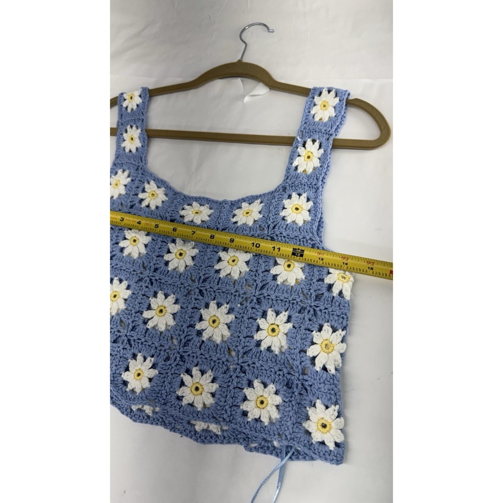 Crochet Granny Square Crop Daisy Top Sz M Tank Sleeveless Boho Hippie Colorful - Picture 6 of 8